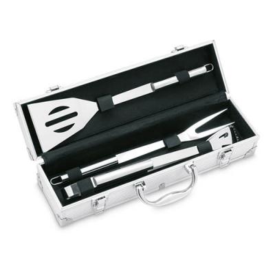 Image of 3 BBQ tools in aluminium case